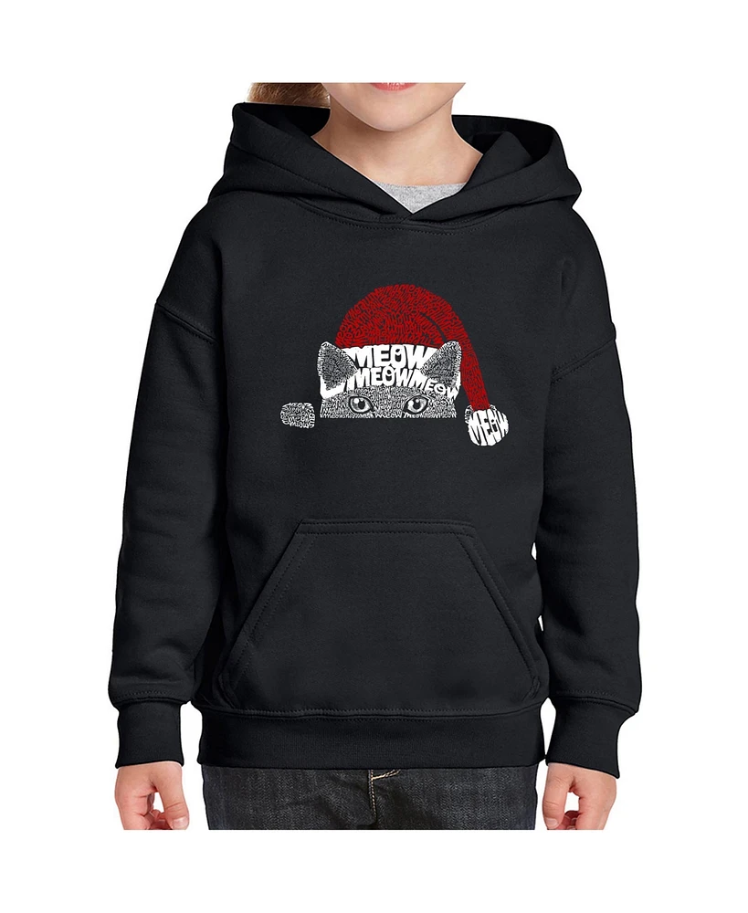 La Pop Art Girls Christmas Peeking Cat Word Hooded Sweatshirt