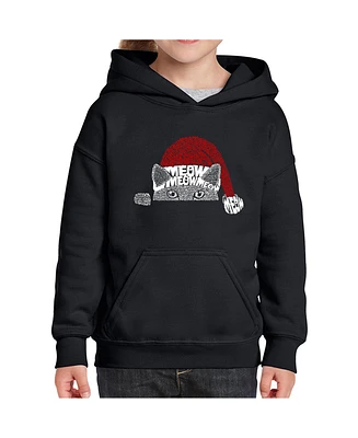 La Pop Art Girls Christmas Peeking Cat Word Hooded Sweatshirt