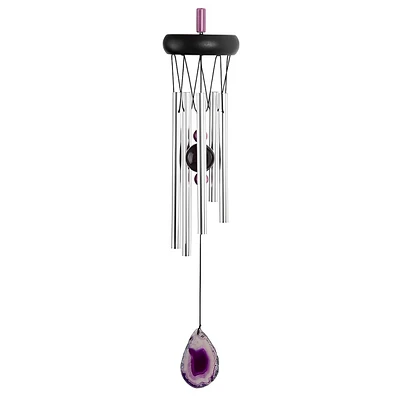 Fc Design 20" Long Wooden Top Purple Geode Wind Chime Home Decor Perfect Gift for House Warming, Holidays and Birthdays