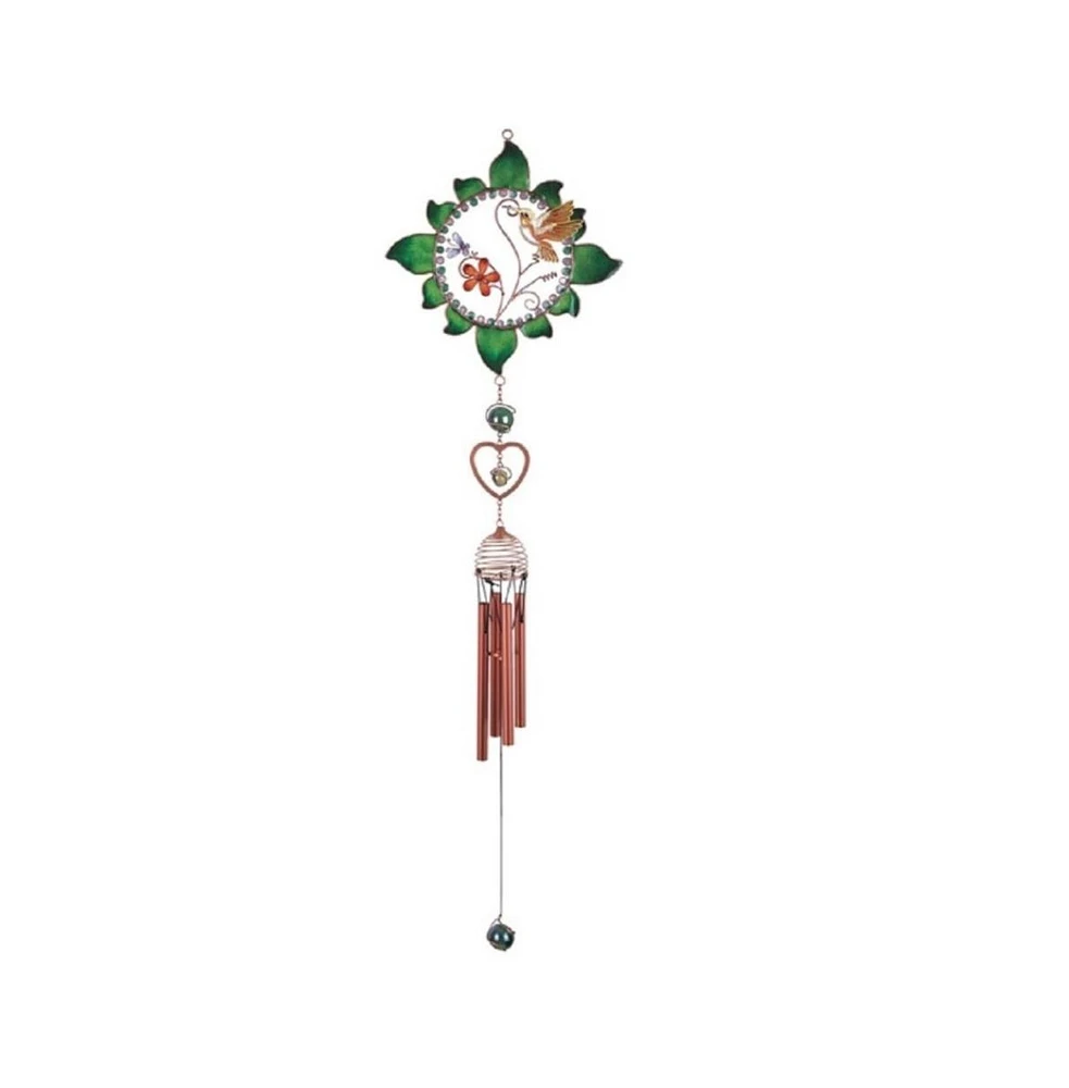35" Long Hummingbird with Flower Pewter Wind Chime