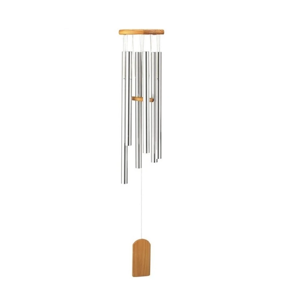 38" Long Silver Wood Top Traditional Wind Chime