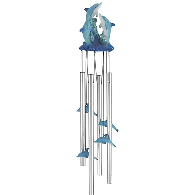 Fc Design 23" Long Dolphin Swimming on Wave Round Top Wind Chime Marine Life Home Decor Perfect Gift for House Warming, Holidays and Birthdays