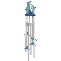 Fc Design 23" Long Dolphin Swimming on Wave Round Top Wind Chime Marine Life Home Decor Perfect Gift for House Warming, Holidays and Birthdays