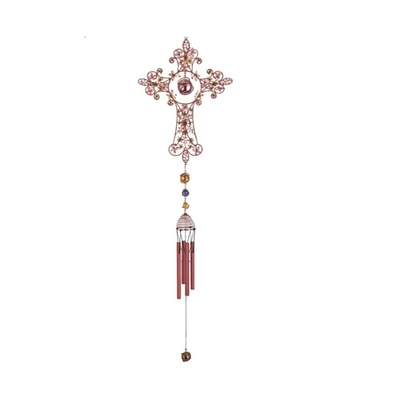 33" Long Cross Wind Chime with Copper Gem