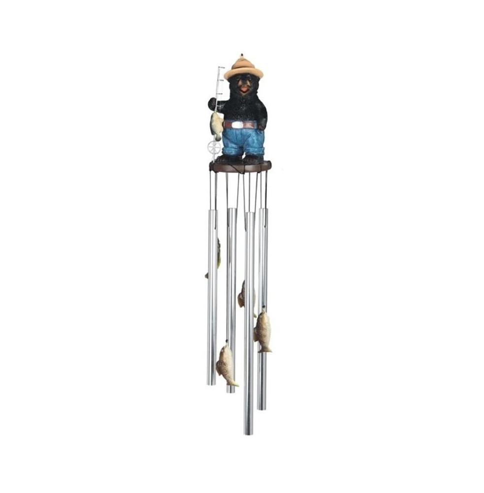 23" Long Fishing Bear Round Top Wind Chime