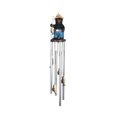 23" Long Fishing Bear Round Top Wind Chime