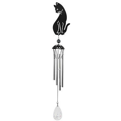 Fc Design 25" Long Black Cat Silhouette Wind Chime Home Decor Perfect Gift for House Warming, Holidays and Birthdays