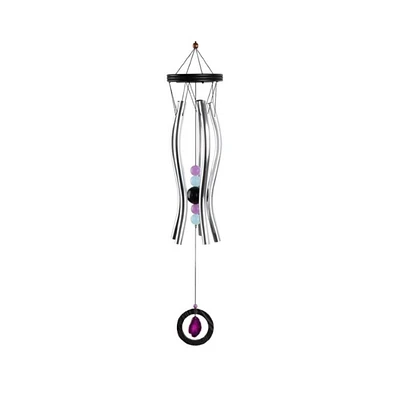 33" Long Wooden Top Geode Wind Chime Wavy Tube