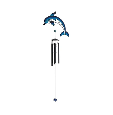 35" Long Black Gem Dolphin Wind Chime Marine Life