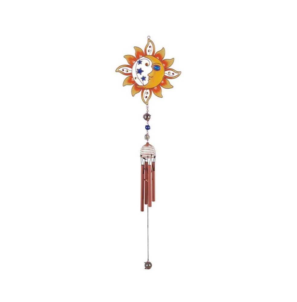 33" Long Copper Gem Moon and Sun Wind Chime