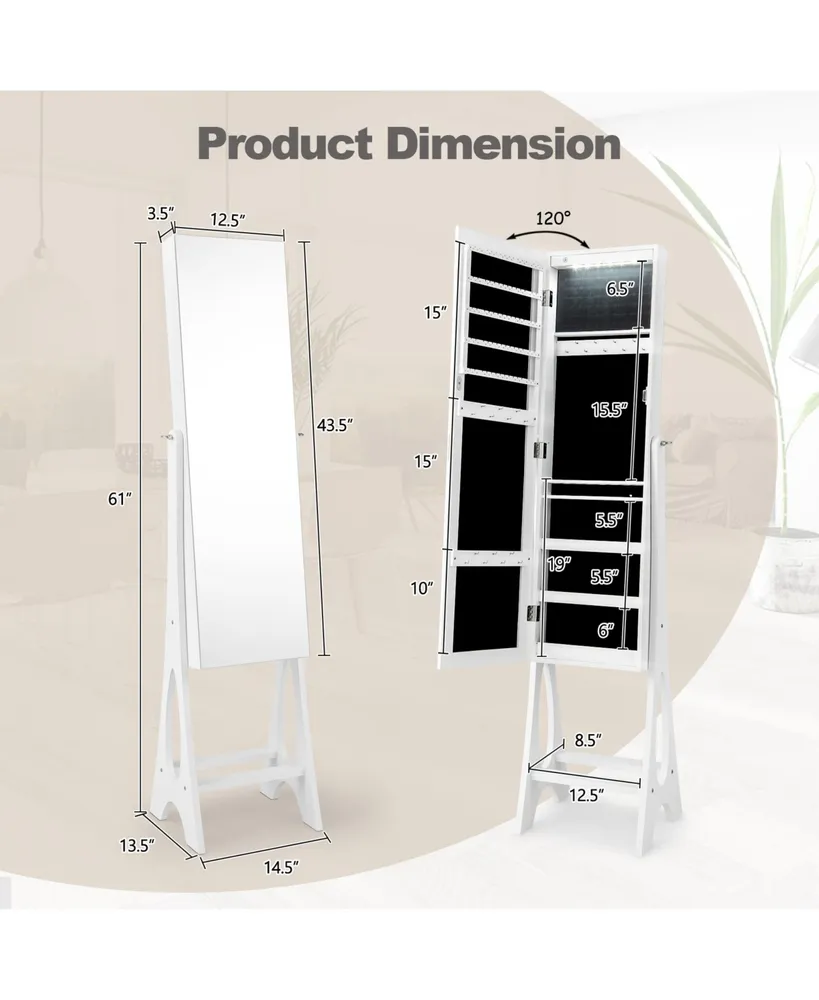 Led Jewelry Cabinet Armoire with Bevel Edge Mirror Organizer Mirrored Standing