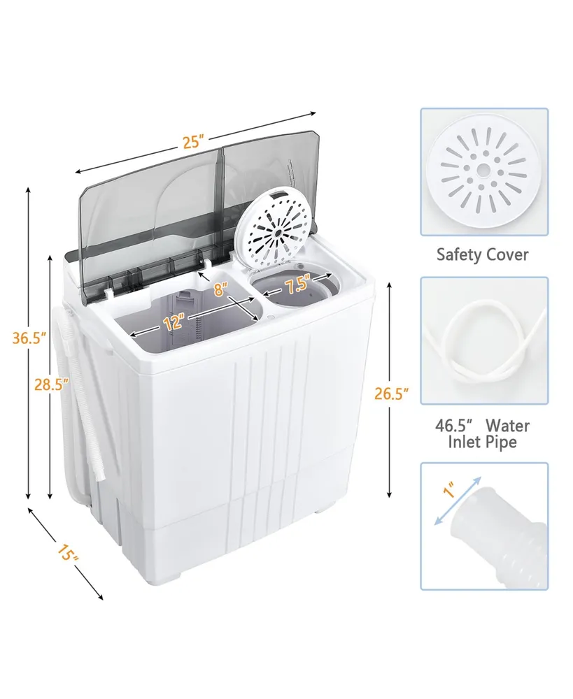 21 Lbs Portable Compact Mini Twin Tub Washing Machine Drain Pump Spinner
