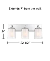 Possini Euro Design Mabelle Modern Wall Light Chrome Silver Hardwired 22.50" Wide 3-Light Fixture Mounted Clear Seedy Outer Frosted Glass Inner Bathro