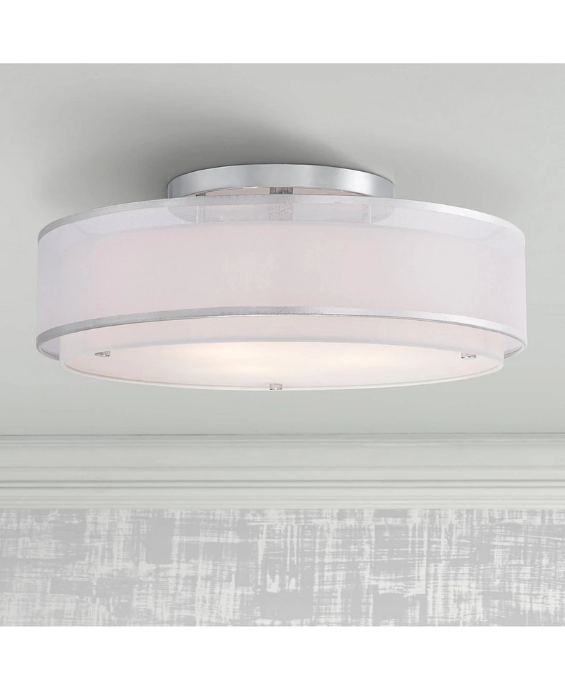 Possini Euro Design Double Organza Modern Ceiling Light Flush-Mount Fixture 20" Wide Chrome 3