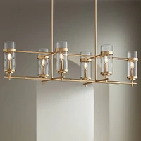 Possini Euro Design Mikel Soft Gold Linear Island Pendant Chandelier Lighting 42" Wide Modern Clear Glass Cylinder Shade 6