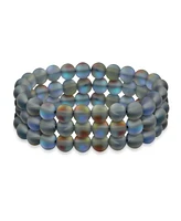 Bling Jewelry Set Of 3 Rainbow Iridescent Created Moonstone Round Bead 8MM Stacking Strand Stretch Bracelet