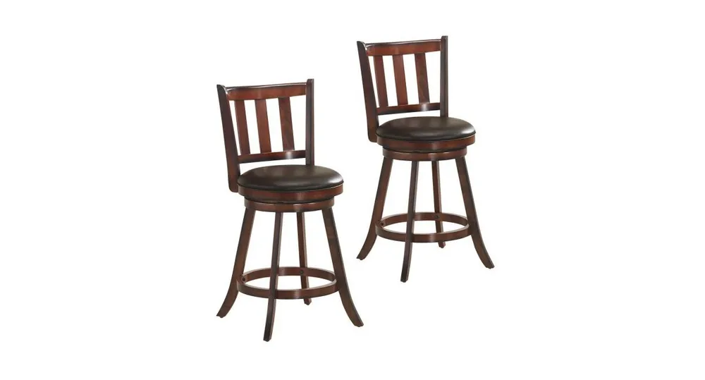 2 Pieces 360 Degree Swivel Wooden Counter Height Bar Stool Set with Cushioned Seat