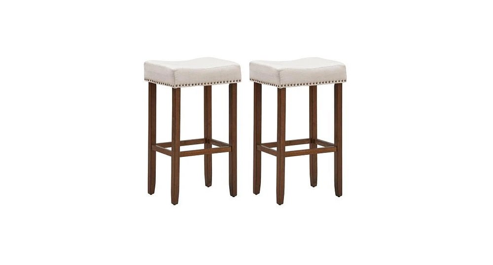 Slickblue Set of 2 Nailhead Saddle Bar Stools 29 Inch Height