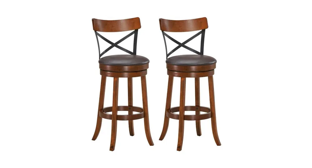 Set of 2 Bar Stools 360-Degree Swivel Dining Bar Chairs with Rubber Wood Legs-Brown - Walnut