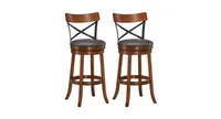 Set of 2 Bar Stools 360-Degree Swivel Dining Bar Chairs with Rubber Wood Legs-Brown - Walnut
