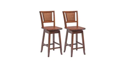 2 Pieces 24.5 Inch Bar Stools with Rattan Back and Swivel Seat