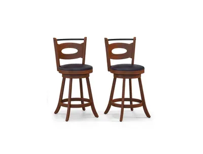 2 Pieces 24 inch Swivel Bar Stools with Curved Backrest and Seat Cushions - Brown