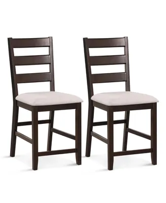 Slickblue 2 Piece Counter Height Bar Stool Set with Padded Seat and Rubber Wood Legs-Beige