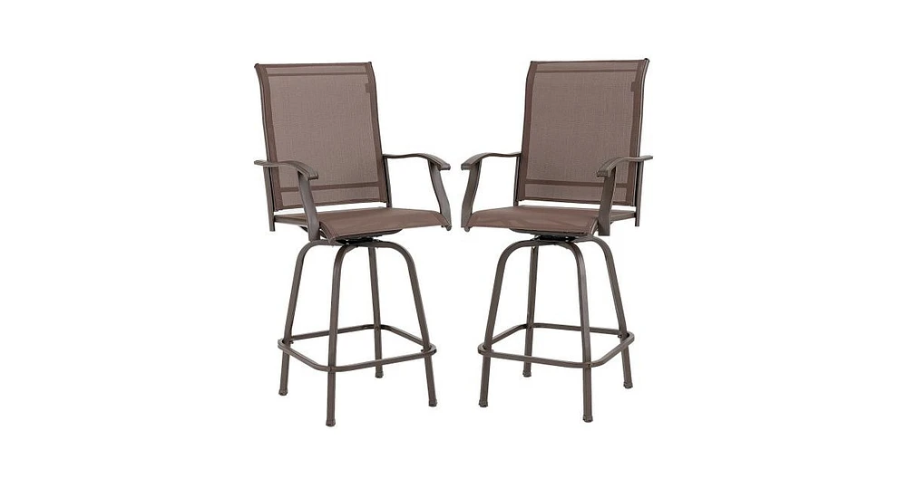 2 Pieces 360 Rotating Bar Stool Set with Armrests for Patio