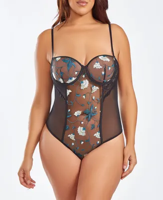 iCollection Plus 1 Piece Embroidered Lingerie Bodysuit - Teal