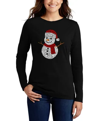 La Pop Art Women's Christmas Snowman Word Long Sleeve T-shirt