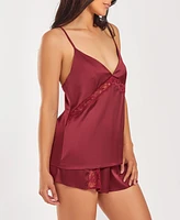 iCollection Women's Silky 2 Piece Camisole and Shorts Pajama Set Lace Trims