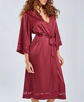 iCollection Women's Silky Long Robe with Lace Trims