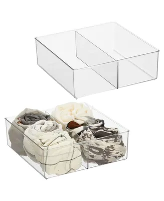 mDesign Divided Plastic Drawer Storage Organizer Container Bin, 2 Pack, Clear