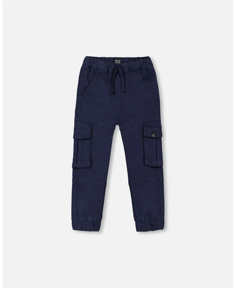 Deux Par Deux Boy Stretch Twill Jogger Pants With Cargo Pockets Dark Navy