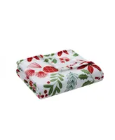 Kate Aurora Holiday Living Christmas Floral Poinsettia & Ferns Ultra Soft & Plush Throw Blanket - 50 in. W x 60 in. L