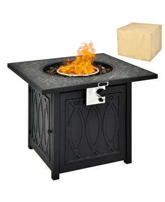 Costway 32'' Propane Fire Pit Table Square Tabletop w/Lava Rocks