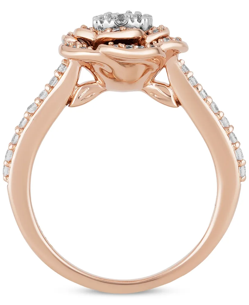 Enchanted Disney Fine Jewelry Diamond Cluster Belle Flower Ring (1/2 ct. t.w.) in 10k Rose & White Gold