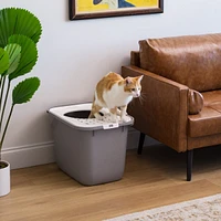 Iris Square Top Entry Cat Litter Box Without Scoop, Gray/White