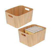 mDesign Wood Print 16" Long Kitchen Bin Box w/ Handles - 2 Pack - Natural