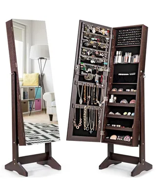 Jewelry Cabinet Stand Armoire Box Lockable Organizer w/ Full Screen Mirror