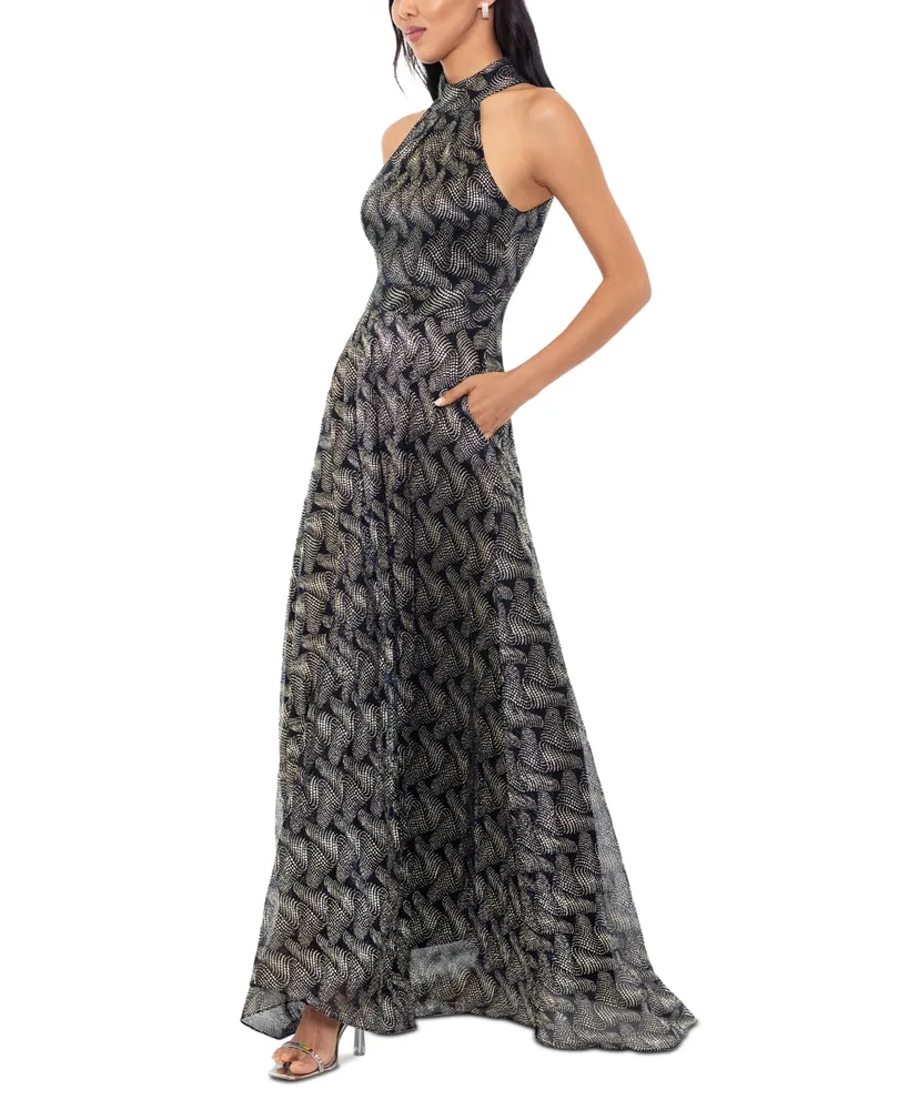 Betsy & Adam Women's Foil-Print Sleeveless Halter Dress