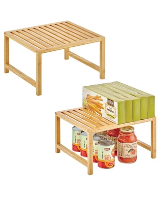 mDesign Wooden Stackable Shelf - Kitchen Food Organizer - 2 Pack, Natural Bamboo