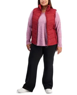 Id Ideology Plus Size Zip Front Puffer Vest Long Sleeve T Shirt Flex Stretch Active Yoga Pants Created For Macys