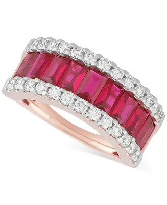 Grown With Love Lab Grown Ruby (2-5/8 ct. t.w.) & Lab Grown Diamond (3/4 ct. t.w.) Pear Halo Ring Baguette Band in 14k Rose Gold