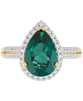 Grown With Love Lab Emerald (2-1/2 ct. t.w.) & Diamond (3/8 Pear Halo Ring 14k Gold (Also Sapphire)