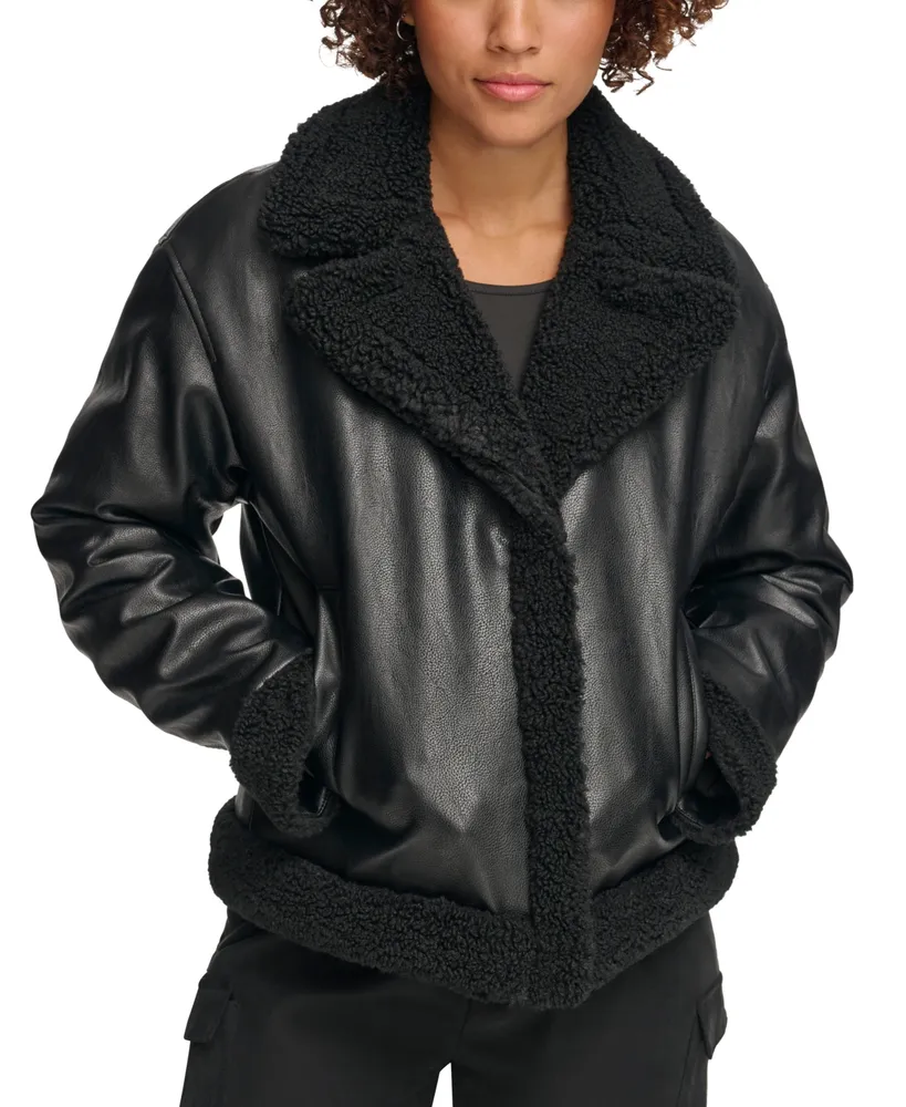 Levi's Women's Faux-Leather Belted Hem Moto Jacket, Black, Xs