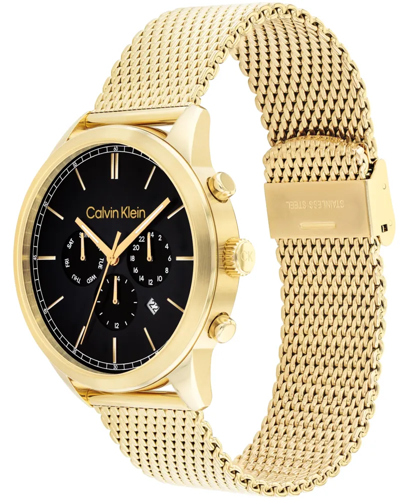 Calvin Klein Men's Multi-Function Gold-Tone Stainless Steel Mesh Bracelet Watch 44mm