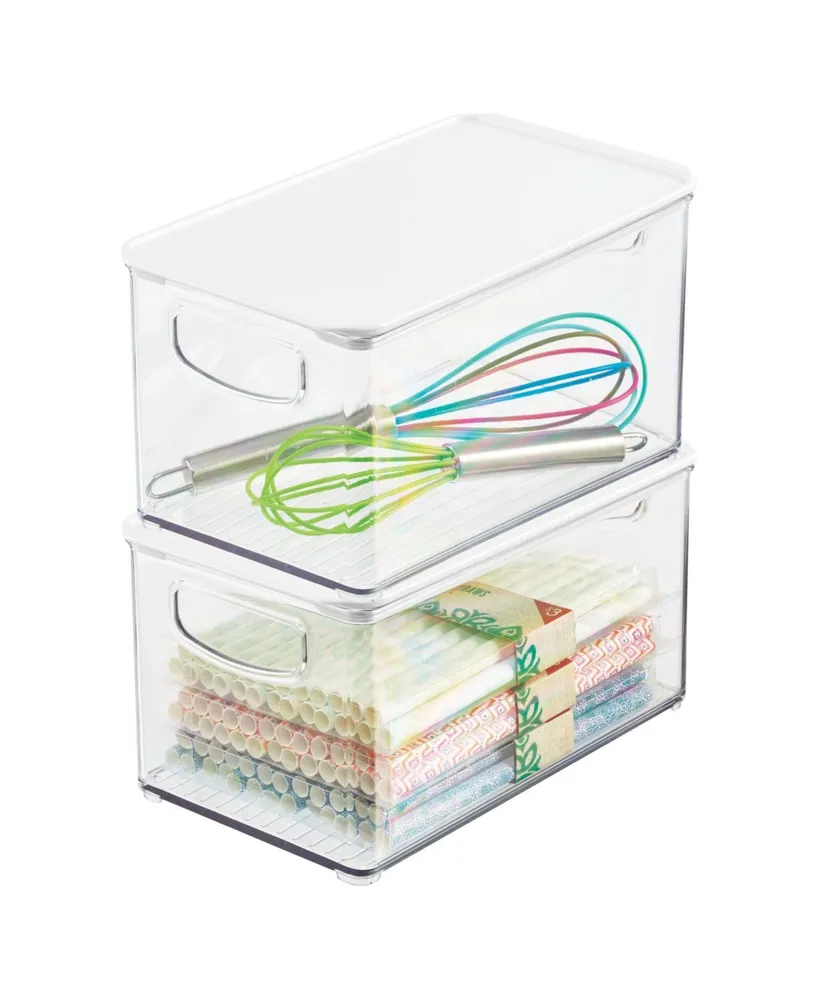 mDesign Plastic Deep Kitchen Storage Bin Box, Lid/Handles, 2 Pack, Clear/White