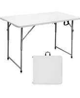 Sugift 4 ft. White Fold-in-Half Steel Outdoor Picnic Folding Table