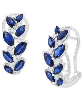 Grown With Love Lab Grown Sapphire (3-1/6 ct. t.w.) & Lab Grown Diamond (1/3 ct. t.w.) Vine-Inspired Hoop Earrings in 14k White Gold, 0.79"